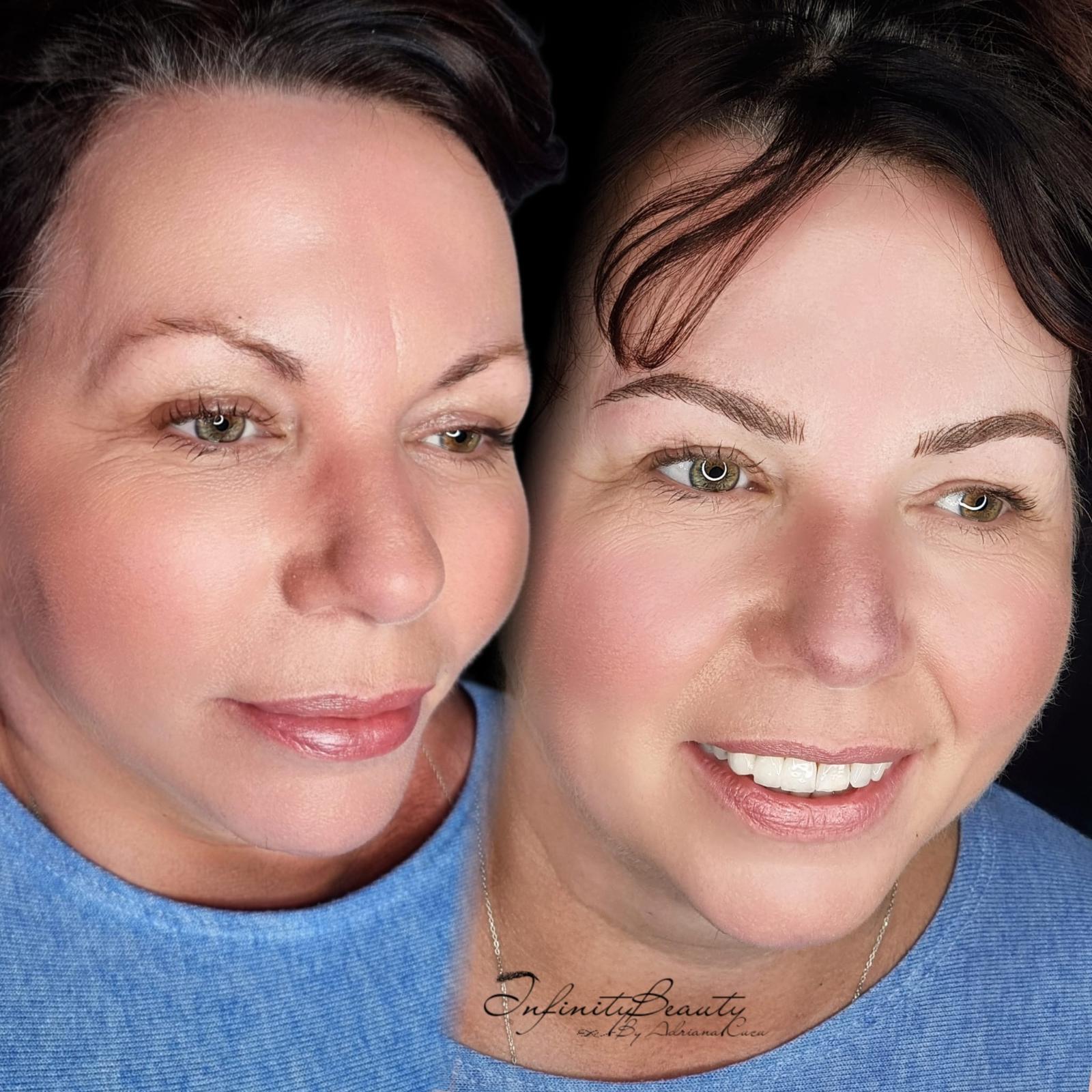 Combo brows technique combining microblading and shading for fuller, defined brows